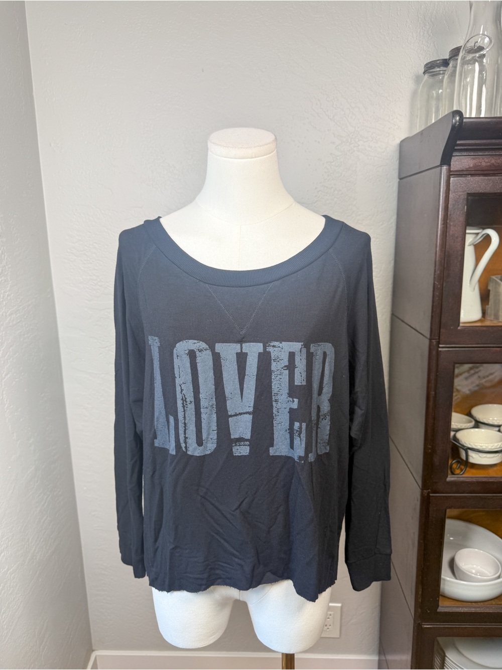 Haute Hippie Black and White “LOVER” Graphic Crew Neck Sweatshirt Size M
